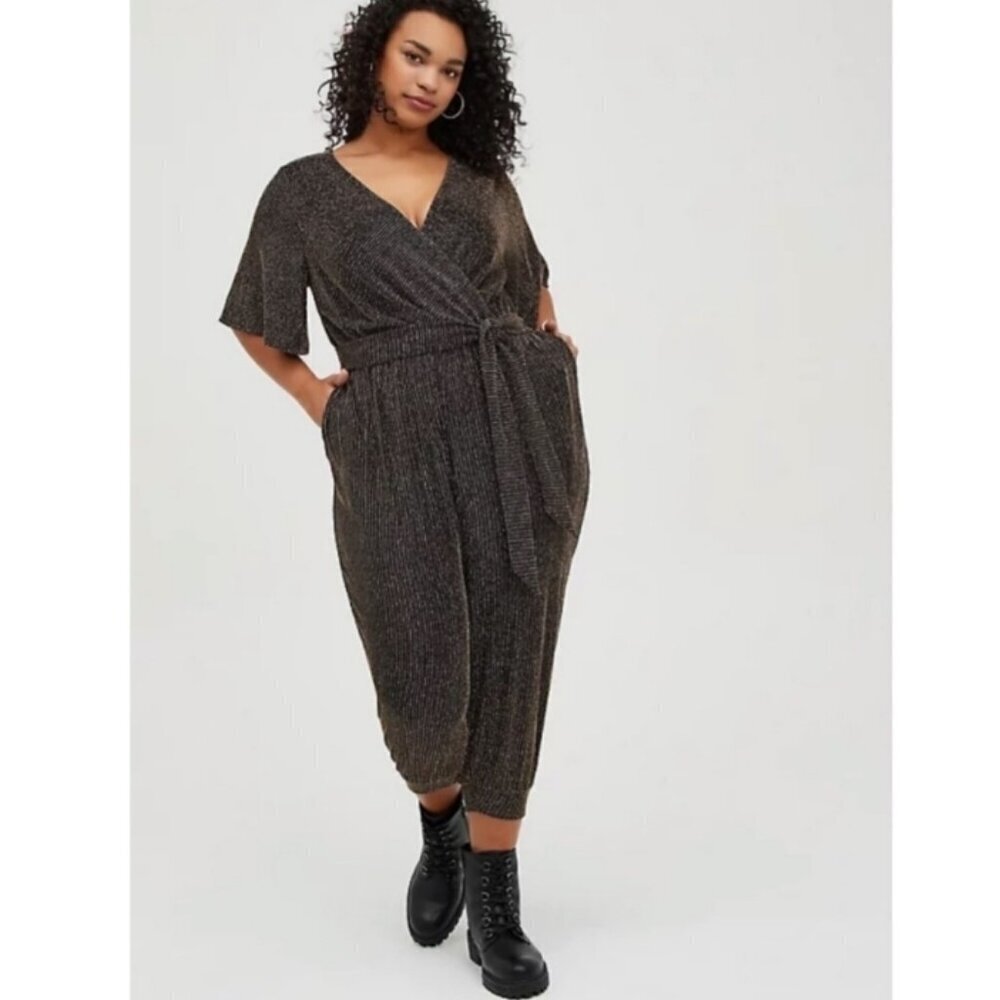 Torrid Metallic Stripe Knit Surplice Jumpsuit Size 2X